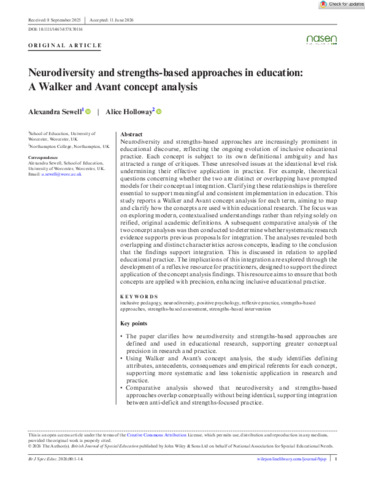 [thumbnail of British J Special Edu - 2026 - Sewell - Neurodiversity and strengths‐based approaches in education  A Walker and Avant.pdf]