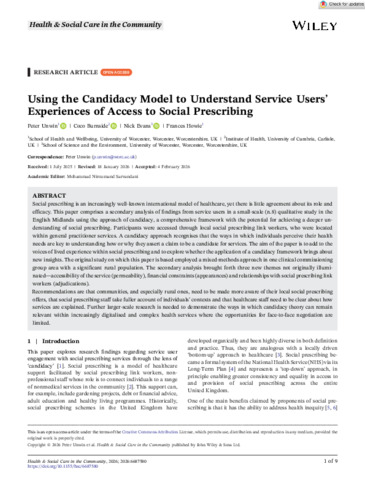 [thumbnail of Health   Social Care in the Community - 2026 - Unwin - Using the Candidacy Model to Understand Service Users  Experiences.pdf]