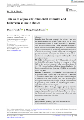 [thumbnail of Environmental Psychology Research - 2026 - Farrelly - The roles of pro‐environmental attitudes and behaviour in mate choice.pdf]