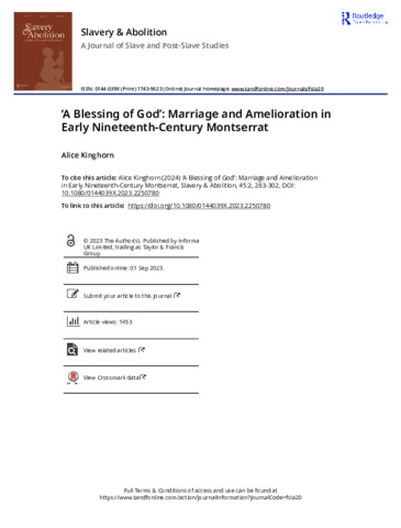 [thumbnail of A Blessing of God   Marriage and Amelioration in Early Nineteenth-Century Montserrat.pdf]