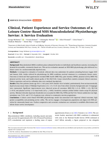 [thumbnail of Clinical  Patient Experience and Service Outcomes of a Leisure Centre Based NHS (2026).pdf]